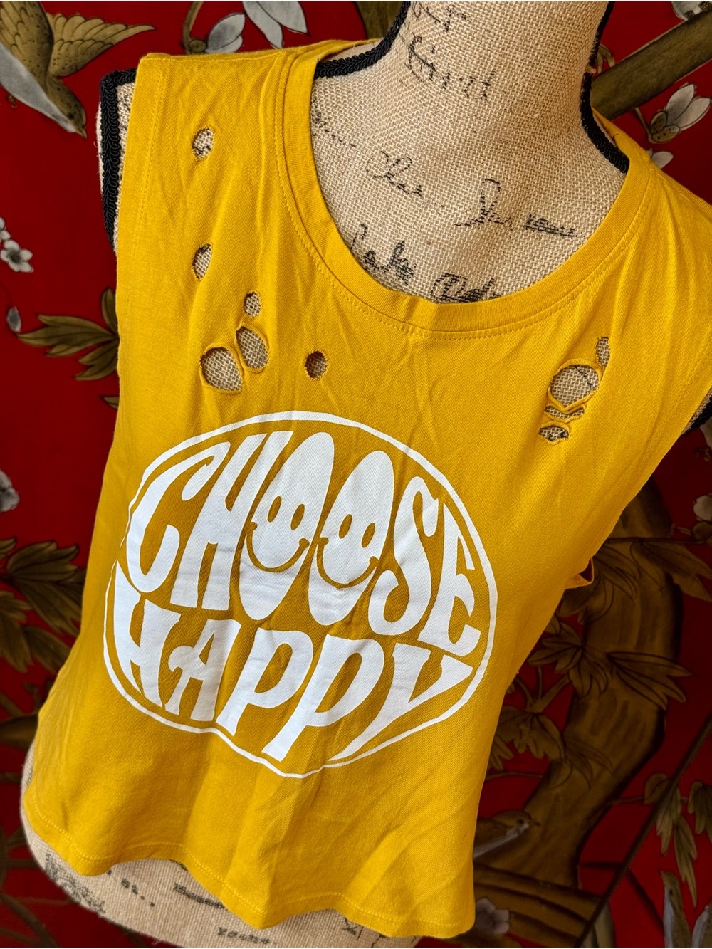 🍁Women’s “CHOOSE HAPPY” Distressed Cropped Tank Top | #J37